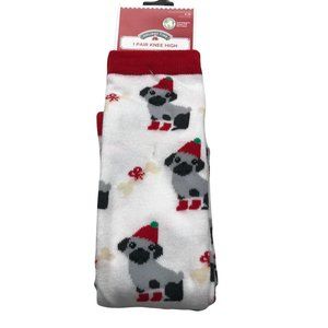 Holiday Time Women's Knee High White Christmas Dog Size 4-10 New